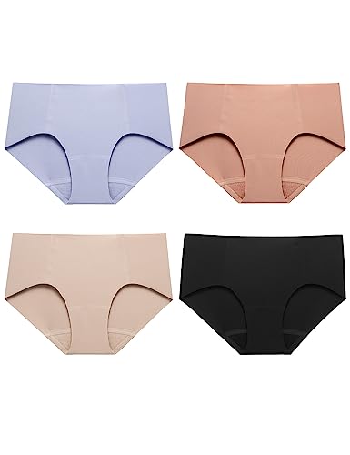 LilySilk Damen Seide Unterhose Nahtlose Unterwäsche Hipster Slip Mittel Taille Mode Neu Schlüpfer Mehrpack Frauen Tanga Panties mit Seidenschritt S, 4er Pack-Schwarz+Aprikose+Rosa+Lavendel von LilySilk