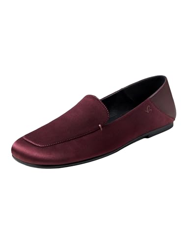 LilySilk Damen Seiden Leder Loafers Bequeme Slip-On Flats Mules mit Klappbarer Ferse Waldläufer Schuhe Flache Mokassins Casual Formal Penny Moccasins für Büro Arbeit​ Pinot Noir 38 EU von LilySilk
