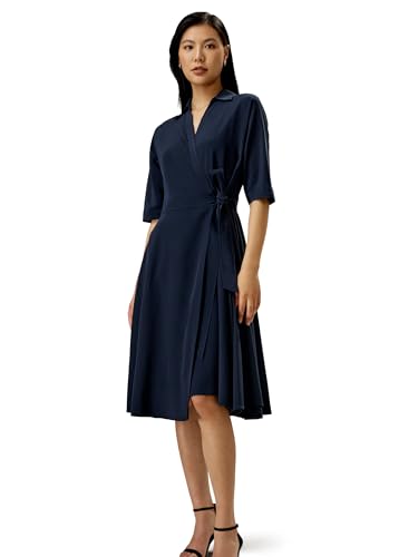 LilySilk Damen Seiden-Wrap-Kleid Frauen 18MM Maulbeerseiden-Wickelkleid mit halben Ärmeln und Schirmsaum für Freizeit oder Arbeit(Dunkel Blau,XL) von LilySilk