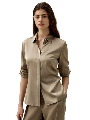 LilySilk Damen Seidenhemd Klassische Bluse Mit Verdecktem Knopfverschluss und Tailliertem Rückenteil-Design Für Verschiedene Anlässe(Kamel,XS) von LilySilk