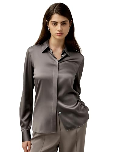 LilySilk Damen Seidenhemd Klassische Bluse Mit Verdecktem Knopfverschluss und Tailliertem Rückenteil-Design Für Verschiedene Anlässe(Quecksilber,XS) von LilySilk