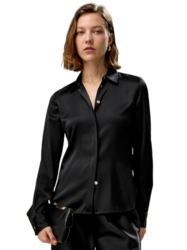 LilySilk Damen Seidenhemd Klassische Bluse Mit Verdecktem Knopfverschluss und Tailliertem Rückenteil-Design Für Verschiedene Anlässe(Schwarz,XL) von LilySilk