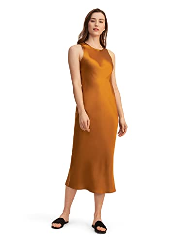 LilySilk Damen Seidenkleider Abendkleider Promkleider Ärmellos Damenmode aus Seide für Frauen(Karamell,40) von LilySilk