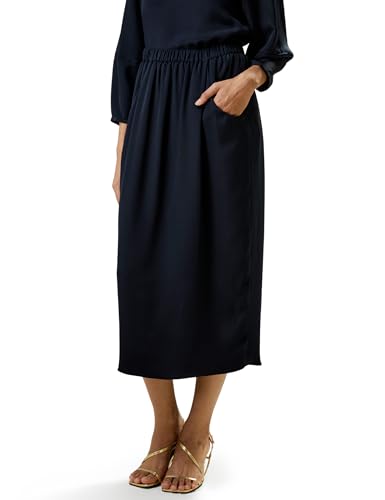 LilySilk Damen Seidenrock Frau 30MM Klassischer Stil Plisseerock mit elastischem Bund und Seitentaschen Mädchen Pink Solides Kleid(Mitternachtsblau,L von LilySilk