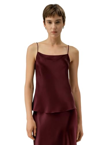 LilySilk Damen Top 100% Doppelseide Trägertop mit Spaghettiträgern und U-Ausschnitt(Pinot Noir,XS) von LilySilk