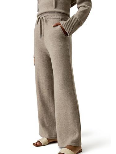 LilySilk Damen Wollhose voll Länge weit geschnittene Hose Oversized Passform lässige Leggings mit gewebtem Schlichtmuster(Kamel,XS) von LilySilk
