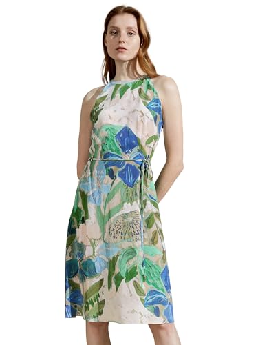 LilySilk Damen ärmelloses Midi-Kleid aus 100% Seide mit Blumenmuster und Neckholder für lässigen Urlaub(Ölgemälde Blumenmuster,40) von LilySilk