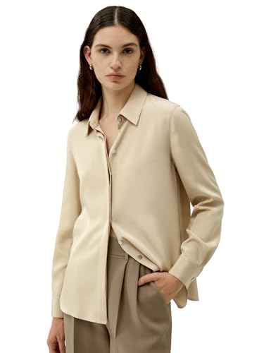 LilySilk Damen echte Seidenbluse Klassische Maulbeerseiden Bluse mit Knopfschluss und Verdeckter Knopfleiste für Arbeit Urlaub und Freizeit(Düne,S) von LilySilk