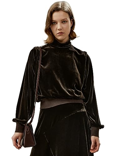 LilySilk Damenbluse Damen Seide-Kaschmir-Mischung Weich und bequemer Rollkragen mit Sattelschulter und samtigem Tragegefühl für Herbst, Frühling und Winter(Schokoladen-Pflaume,XS) von LilySilk