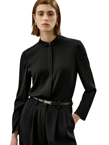 LilySilk Damenbluse aus 22MM Seide langärmelig mit Knopfleiste elegant Casual klassisches Mulberry-Seidentop(Schwarz,M) von LilySilk