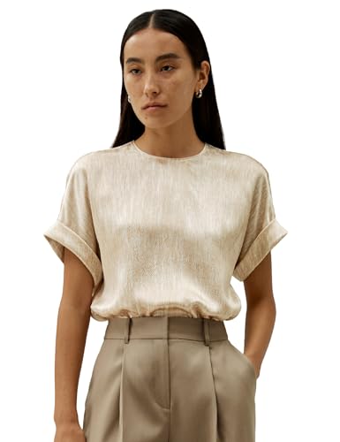 LilySilk Damenbluse aus Reiner Seide Perlmuttglanz Leinenoptik mit Aufgerollten Ärmeln Vielseitig Elegant(Getreide,L) von LilySilk
