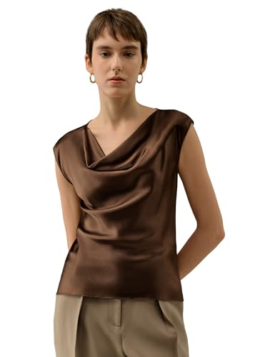 LilySilk Damenbluse aus Reiner Seide ärmelloses Top mit Cowl-Ausschnitt schmal geschnitten für den Alltag(Schokolade,S) von LilySilk