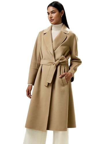 LilySilk Damenmantel aus Wolle und Kaschmirmischung Doppelseitige Maxi-Wintermäntel mit verstellbarem Gürtel und Reverskragen Luxuriös(Kamel,M) von LilySilk