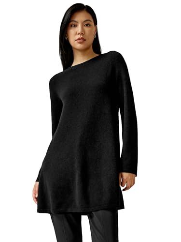 LilySilk Damenpullover aus 100% Kaschmir mit abnehmbarem Rollkragen mid-Langer Oversized Vintage Leichter Pullover(Schwarz,L) von LilySilk