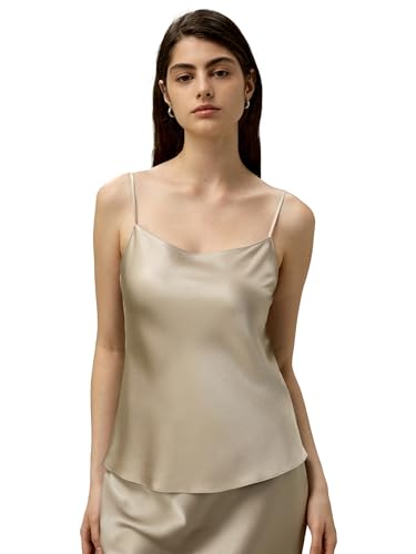LilySilk Doppelgewebte Seiden-Charmeuse Damen Camisole Mit Verstellbaren Trägern Für Damen 100% Seiden-Top(Leichte Aprikose,S) von LilySilk