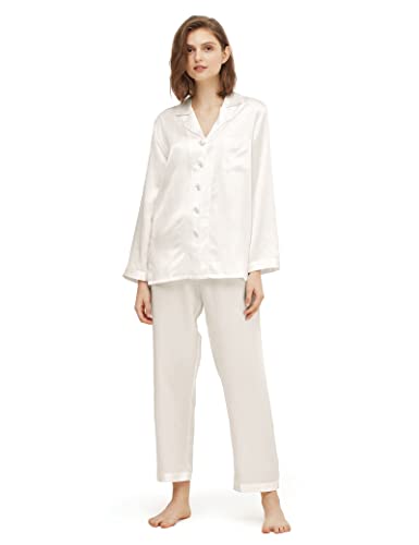 LilySilk Elegante Seide Nachtwäsche Damen Langarm Pyjama Langarm Hausanzug Weihnachts-Pyjama-Set Verpackung MEHRWEG(Weiß,S) von LilySilk