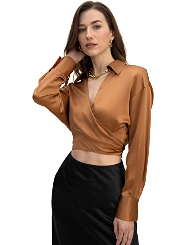 LilySilk Frauen Reine Seide Wrap Hemd Damen 22MM Sommer Bluse mit Kreuz Hals und lose Schulter für Cocktail Club Party täglichen Gebrauch(Geröstete Nuss,M) von LilySilk