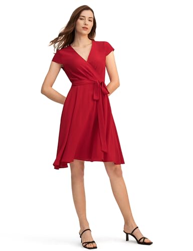 LilySilk Frauen Seidenkleid Minikleid V-Ausschnitt Damenkleider Sommer Freizeit Cocktail Partykleider Damen(Crimson,36) von LilySilk