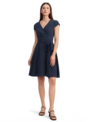 LilySilk Frauen Seidenkleid Minikleid V-Ausschnitt Damenkleider Sommer Freizeit Cocktail Partykleider Damen(Dunkel Blau,36) von LilySilk