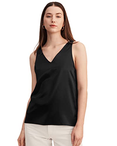 LilySilk Frauen V-Ausschnitt Ärmelloses Seide Tank Top für Damen Weiche Camisole Oberteil Weste Sommer 100% Seide von 22 Momme(Schwarz,XS) von LilySilk