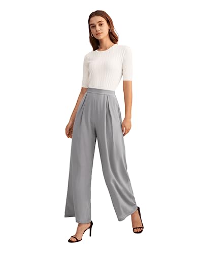 LilySilk Glatte 100% Seide Weite Hosen Hose mit Weitem Bein Damen Entspannte Passform Versteckter Reißverschluss Perlgrau, 36 von LilySilk