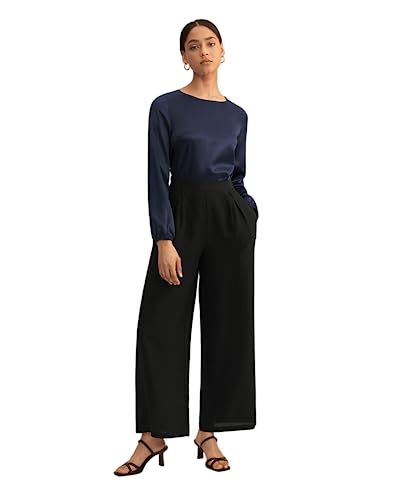 LilySilk Glatte 100% Seide Weite Hosen Hose mit Weitem Bein Damen Entspannte Passform Versteckter Reißverschluss Schwarz, 30 von LilySilk