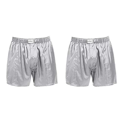 LilySilk Herren Reine Seide Boxershorts Luxus und Gesundheit Unterwäsche Rot Schwarz Grau Blau Nachtwäsche Unterhosen männer Set Retroshorts(Grau,XL) von LilySilk