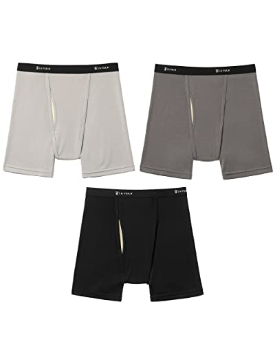 LilySilk Herren Seide Boxershorts Multipack Schlaf Unterwäsche mit elastischer mittlerer Taille und seitlichem Schlitz Schwarz Grau Boxer Briefs Unterhosen(Grau+Schwarz+Dunkelgrau,XL) von LilySilk