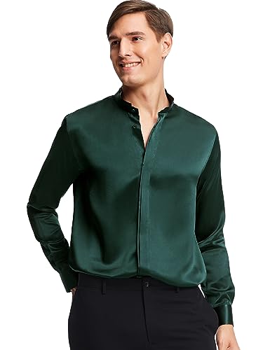 LilySilk Herren Seidenhemd 22MM Maulbeerseide Klassische Lange Ärmel Basic Top mit verstecktem Knopf für formelle Business Casual Alltagskleidung(Tannengrün,M) von LilySilk