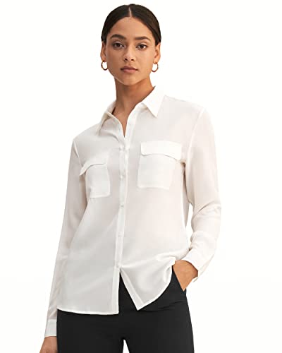 LilySilk Klassisch Seide Damenbluse Hemdbluse Shirt Damen Langärmlig mit Perlmutt-Knopfleiste von 18 Momme (Natur, M) Verpackung MEHRWEG von LilySilk