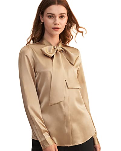 LilySilk Klassisch Seidenbluse Damenmode Seidenhemd Langarmbluse Damen Schluppenbluse Langarm aus Verpackung MEHRWEG XL, Hell Kamel von LilySilk