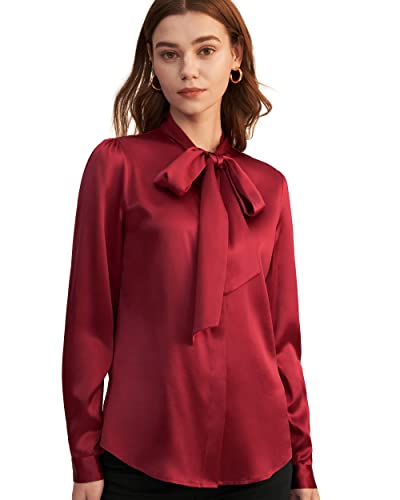 LilySilk Klassisch Seidenbluse Damenmode Seidenhemd Langarmbluse Damen Schluppenbluse Langarm aus Weinrot S von LilySilk