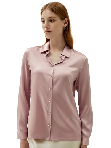 LilySilk Klassische Hemdbluse Seidenbluse Damenbluse Langarmbluse Seidenhemd Damen Verpackung MEHRWEG (XL, Altrosa) von LilySilk