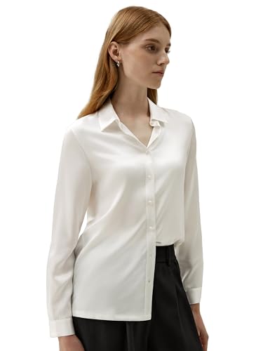 LilySilk Klassische Hemdbluse Seidenbluse Damenbluse Langarmbluse Seidenhemd Damen Verpackung MEHRWEG Weiß XL von LilySilk