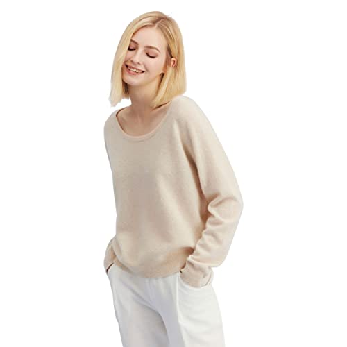 LilySilk Lässiger Pullover mit U-Ausschnitt, 100% Reiner Kaschmir für Damen, Lange Ärmel, superweicher Pullover für Damen, Oldlace, L von LilySilk