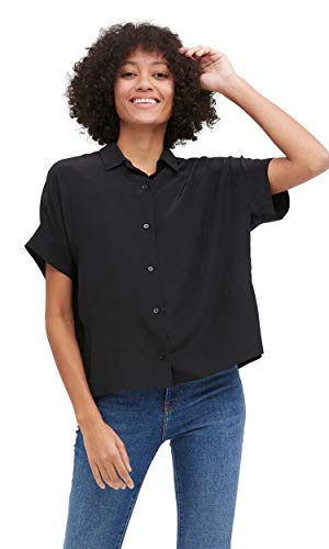 LilySilk Lässiges Lockeres Seiden T-Shirt mit kurzen Ärmeln Damen Seiden Blusen Tops Shirt Seidenhemd Kurzarm Hemdbluse Einfarbige Tops Frauen L, Schwarz von LilySilk