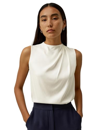 LilySilk Minimalistische Damen Seidenbluse Ärmelloses Crewneck-Top Schulternahtfaltung Clean-Look-Design für Alltagsvielfalt(Papyrusweiß,XS) von LilySilk