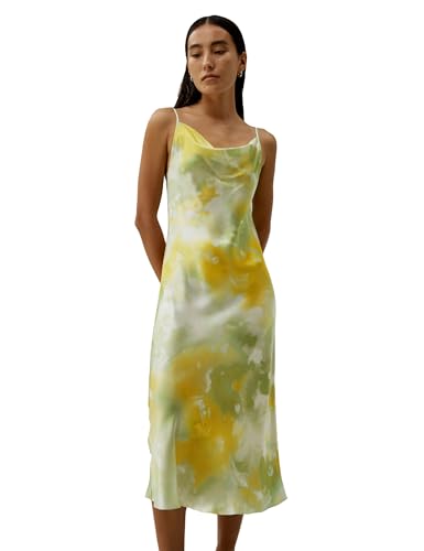 LilySilk Print Seide Cami Kleid Cowl Neck Mid Calf Länge Urlaub Strand Glatt Midi Kleid M, Sommerfantasie von LilySilk