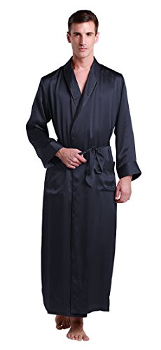 LilySilk Seide Bademantel Herren Morgenmantel 100% Maulbeerseide Nachtwäsche 22 Momme (X-Large, Blau) von LilySilk