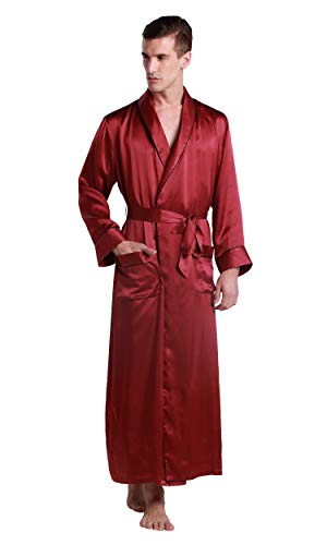 LilySilk Seide Badenmantel Herren Morgenmantel 100% Maulbeerseide Nachtwäsche - XL Rotwein von LilySilk