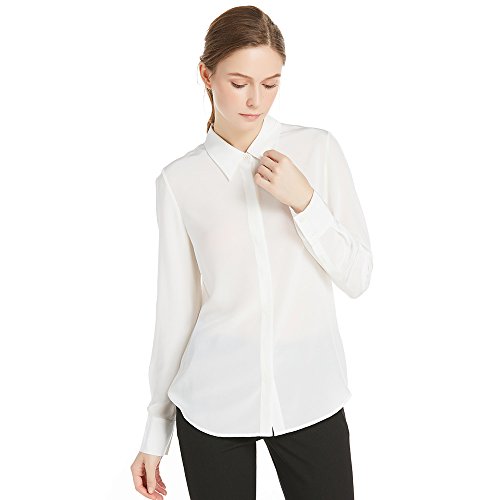 LilySilk Seide Damen Bluse Langarmhemd Arbeitshemd Freizeithemd Bussiness Hemd aus 18 Momme Natur S Verpackung MEHRWEG von LilySilk