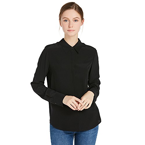 LilySilk Seide Damen Bluse Langarmhemd Arbeitshemd Freizeithemd Bussiness Hemd aus 18 Momme Schwarz M Verpackung MEHRWEG von LilySilk