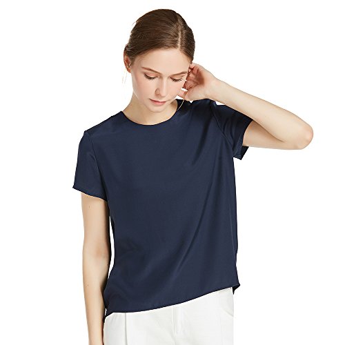 LilySilk Seide Damen Hemdbluse Kurzarm Bluse Hemd Tunika 22 Momme Blau M Verpackung MEHRWEG von LilySilk