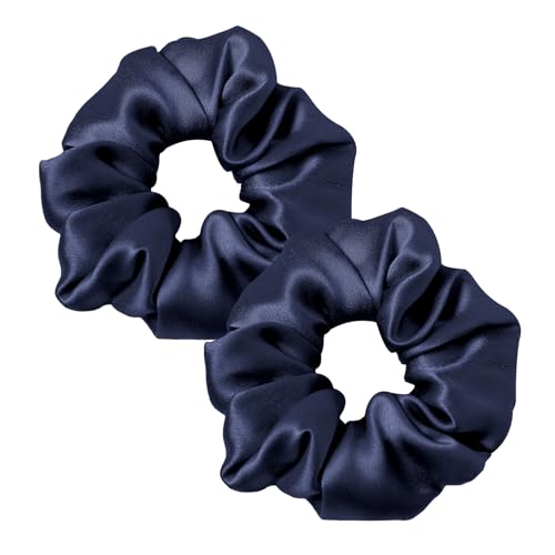LILYSILK 100% Seide Haarringe Damen Pferdeschwanzhalter Haarband aus Seide, Seide Haargummis Verpackung MEHRWEG(Navy Blau,2) von LilySilk