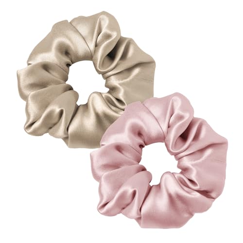 LILYSILK 100% Seide Haarringe Damen Pferdeschwanzhalter Haarband aus Seide, Seide Haargummis Verpackung MEHRWEG(Taupe + Rosa,2) von LilySilk