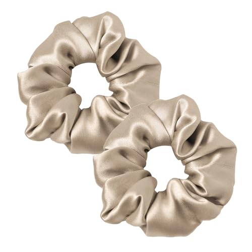LILYSILK 100% Seide Haarringe Damen Pferdeschwanzhalter Haarband aus Seide, Seide Haargummis Verpackung MEHRWEG(Taupe,2) von LilySilk