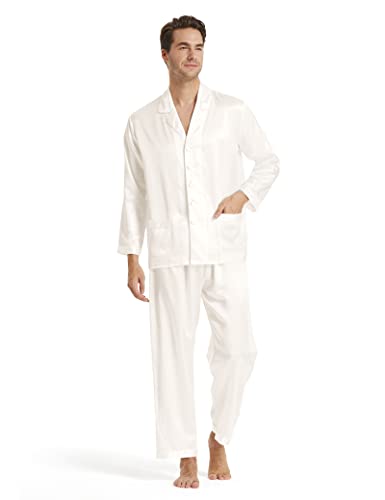 LilySilk Seide Herrenpyjama Set Schlafanzug Nachtwäsche Herren aus Seide von 19 Momme (XL, Weiß) Verpackung MEHRWEG von LilySilk