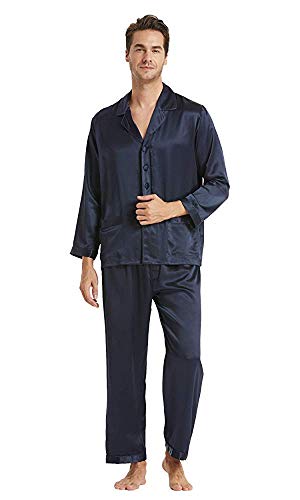 LilySilk Seide Herrenpyjama Set Schlafanzug Nachtwäsche Herren aus Seide von 19 Momme Verpackung MEHRWEG (M, Navy Blau) von LilySilk