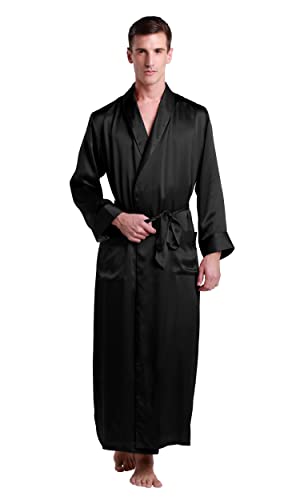 LilySilk Seide Maulbeerseide Badenmantel Morgenmantel Nachtwäsche Nachtkleid Herren Schwarz S von LilySilk
