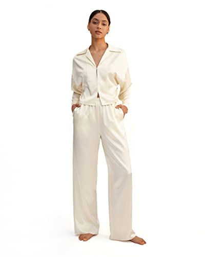 LilySilk Seide Pyjama Set für Frauen Seide Trendy Pulllover Nachtwäsche Hausanzug Schlafanzug 2-teilige Damen PJ Set(Lily Weiss,XL) von LilySilk